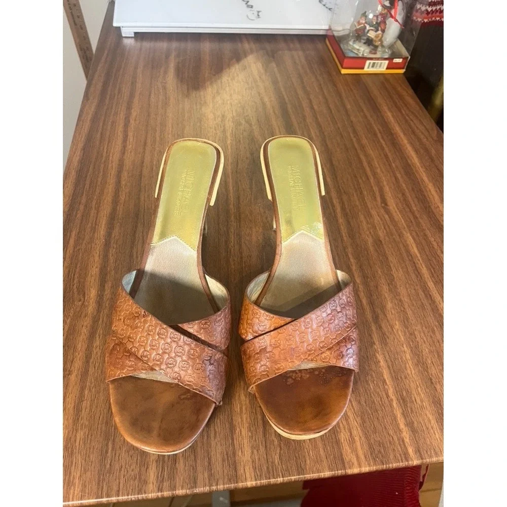 Retro Wooden Leather Heel Shoe 9 Boho Indie Hippie Western Earthy Mule